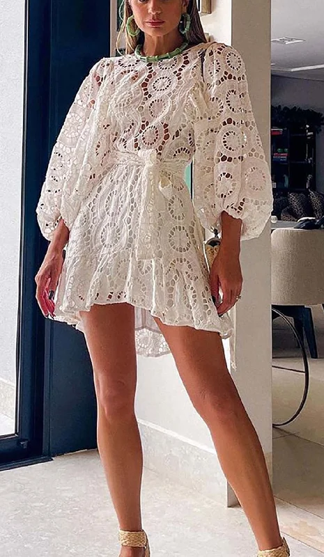LANTERN SLEEVE MINI DRESS IN WHITE Tunics Cozy comfortable