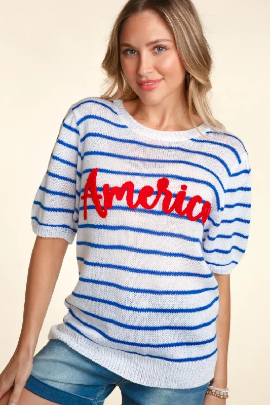 Letter Embroidery Striped Knit Top Animal Print Knit Blouse
