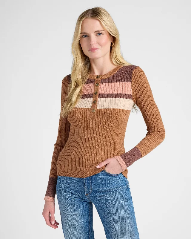 Long Sleeve Stripe Henley Knit Top Business Knit Top