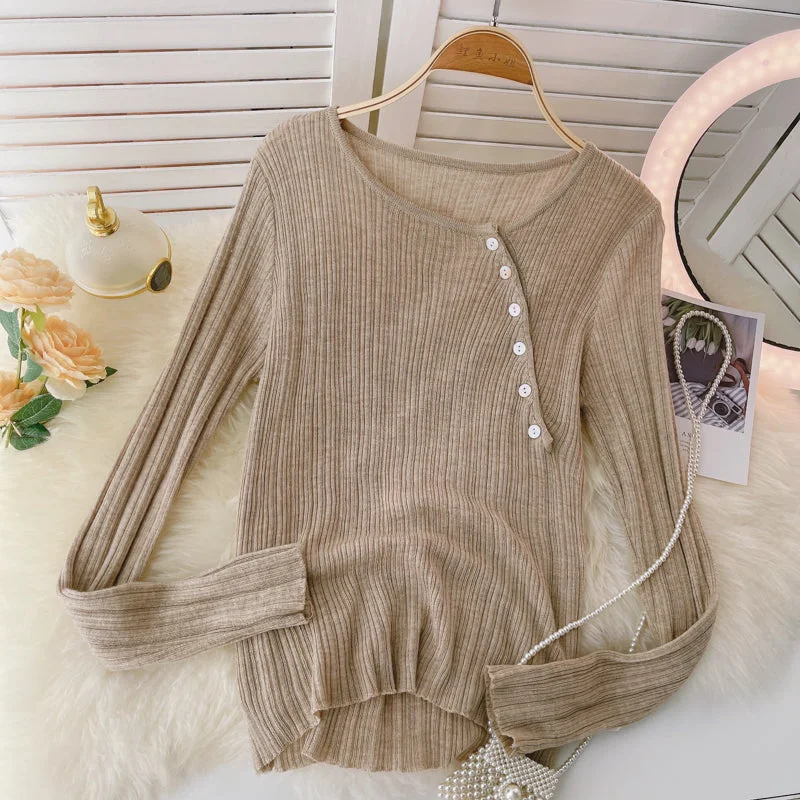 Long sleeved knit top versatile  1579 Soft Knit Shirt