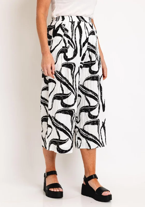 Natalia Collection One Size Crinkle Cropped Wide Leg Trousers, Monochrome Trousers Business Professional