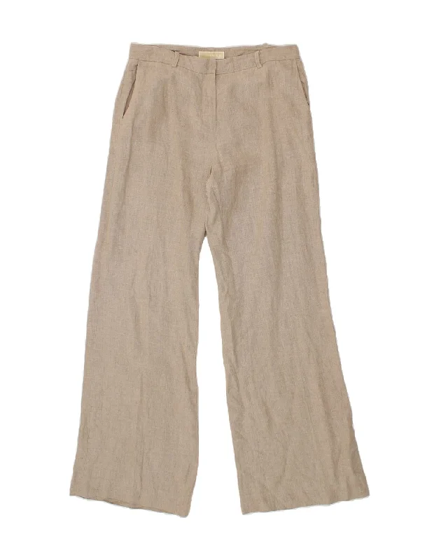 MICHAEL KORS Womens Bootcut Chino Trousers US 10 Large W34 L35 Beige Linen Trousers Sale Discount