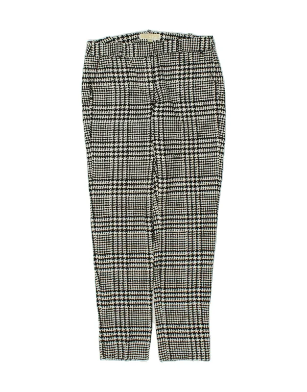 MICHAEL KORS Womens Slim Casual Trousers US 2 XS W25 L28 Black Houndstooth Trousers Satin Smooth