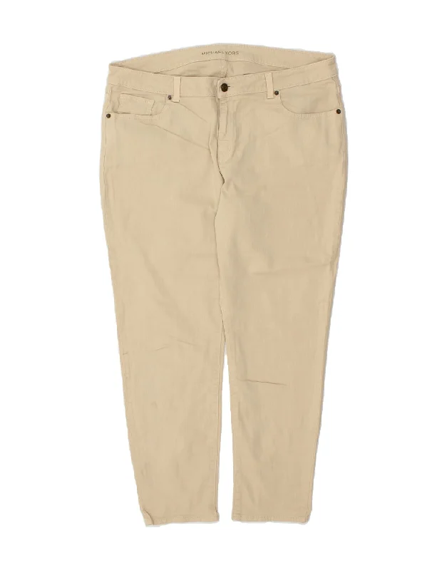 MICHAEL KORS Womens Tapered Casual Trousers US 14 XL W36 L27 Beige Cotton Trousers stylish modern