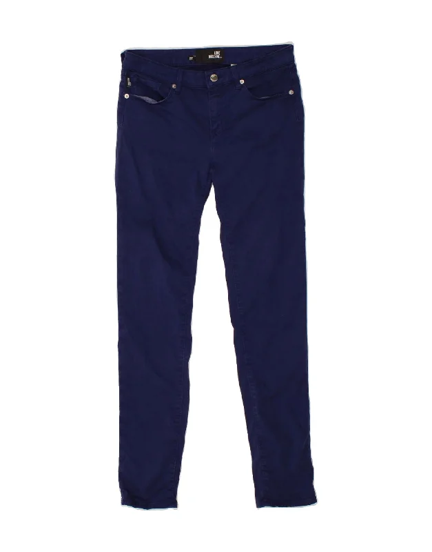 MOSCHINO Womens Skinny Casual Trousers W27 L30 Navy Blue Cotton Trousers Exclusive Limited