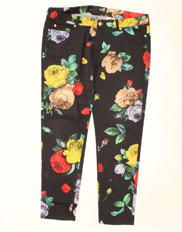 MOSCHINO Womens Slim Casual Trousers W32 L28 Black Floral Cotton Trousers Hiking Durable