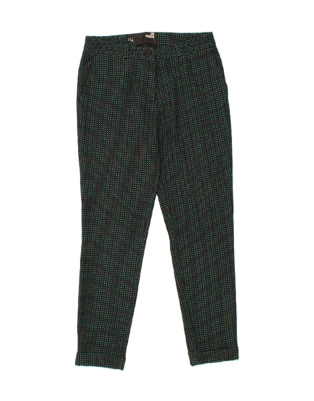 MOSCHINO Womens Slim Chino Trousers UK 10 Small W30 L30  Green Geometric Trousers Yoga Stretchy