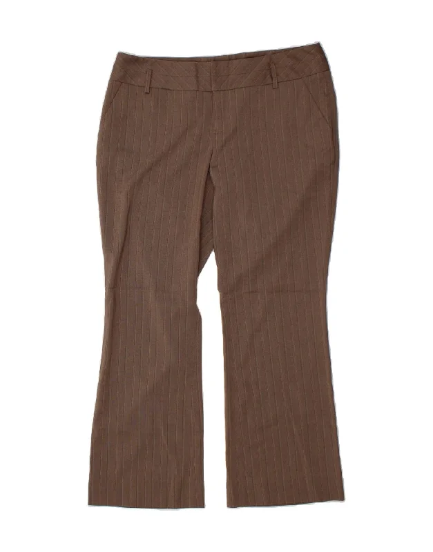 MOSSIMO Womens Stretch Chino Trousers US 12 Large W34 L28 Brown Striped Trousers Summer Linen