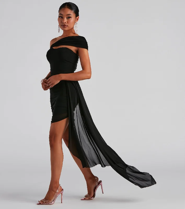 Mylah Formal One-Shoulder Cascade Short Dress Tunics Recommended stylist