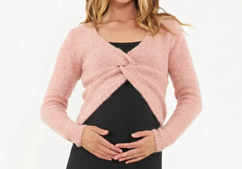 Nala Knot Front Knit Top In Dusty Pink Cotton Knit Shirt