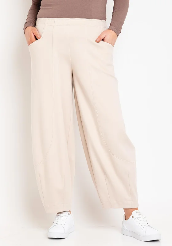 NOEN Balloon Leg Casual Trousers, Beige Trousers Low Rise Relaxed