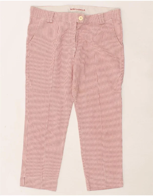 NORTH SAILS Womens Cropped Trousers IT 44 Medium W30 L25 Pink Pinstripe Trousers Prom Sequined