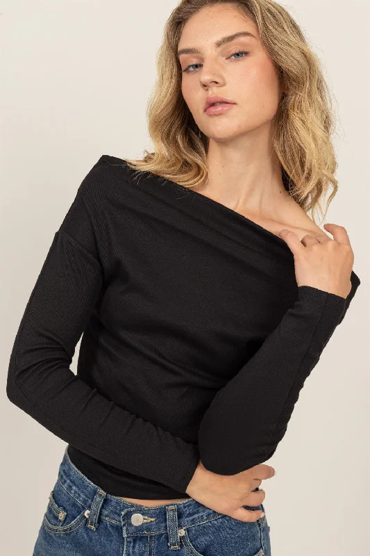 Off Shoulder Ribbed Knit Top Polka Dot Knit Top