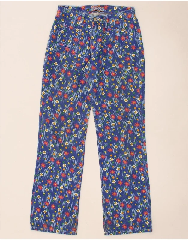 ONYX Womens Straight Casual Trousers W29 L29 Blue Floral Cotton Trousers Travel Practical