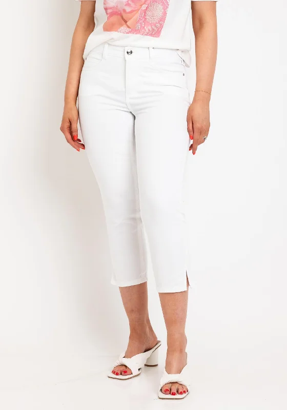 Oui Slim Fit Mid Waist Capri Trousers, Optic White Trousers Modern Contemporary