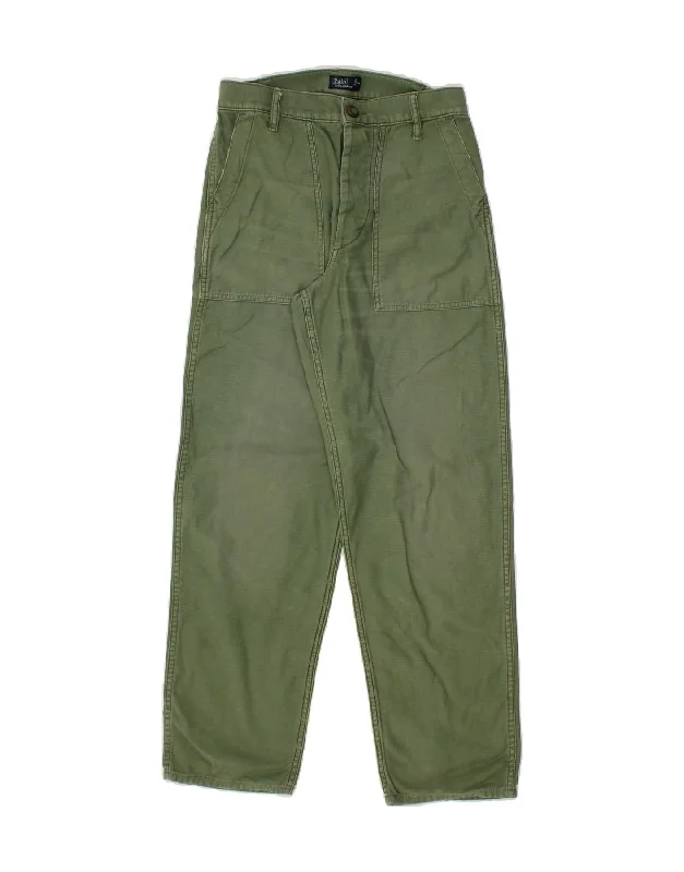 POLO RALPH LAUREN Womens High Waist Tapered Trousers US 2 XS W28 L29 Green Cropped Trousers Casual Linen