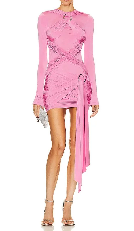 PULL-ON STYLING MINI DRESS IN PINK Tunics Fashionable chic