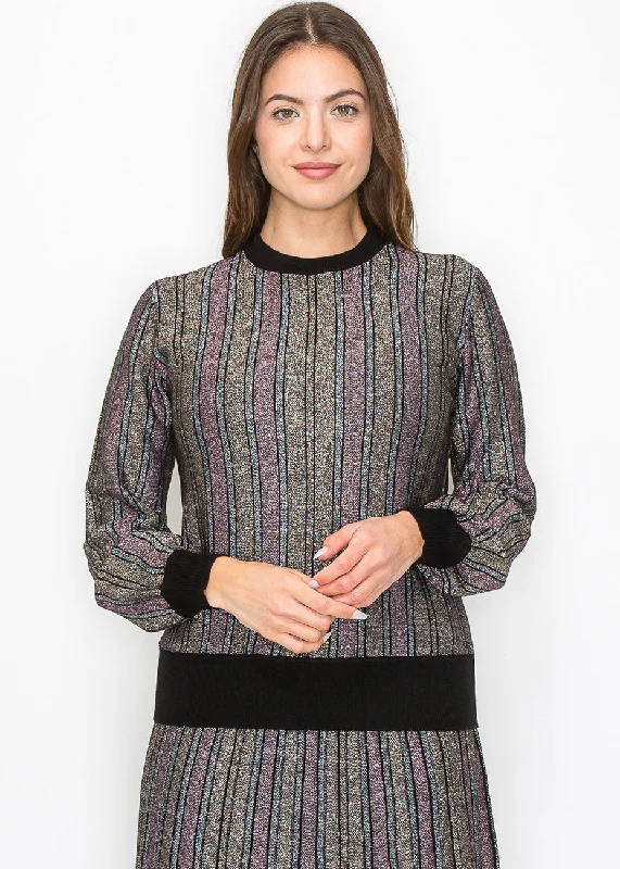 Radiant Stripe Knit Top Asymmetrical Knit Blouse