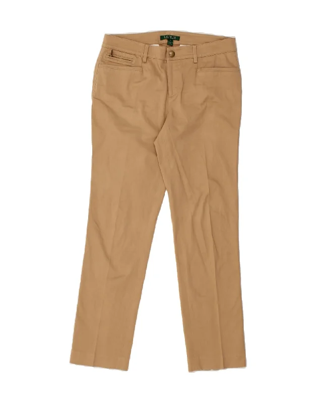 RALPH LAUREN Womens Slim Casual Trousers US 4 Small W32 L29 Brown Cotton Trousers Brand Named