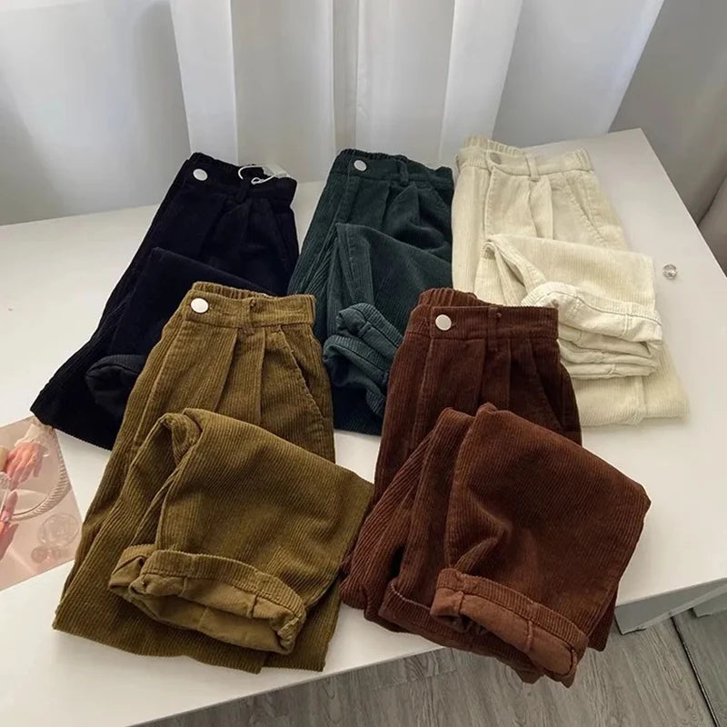 High Waist Corduroy Pants Women Spring Fall Straight Causal Full Length Trousers Trousers luxurious high-end