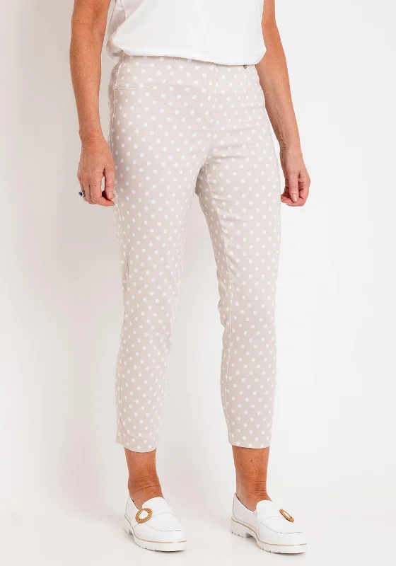 Robell Bella 09 Polka Dot Slim Cropped Trousers, Beige Trousers Pleated Formal