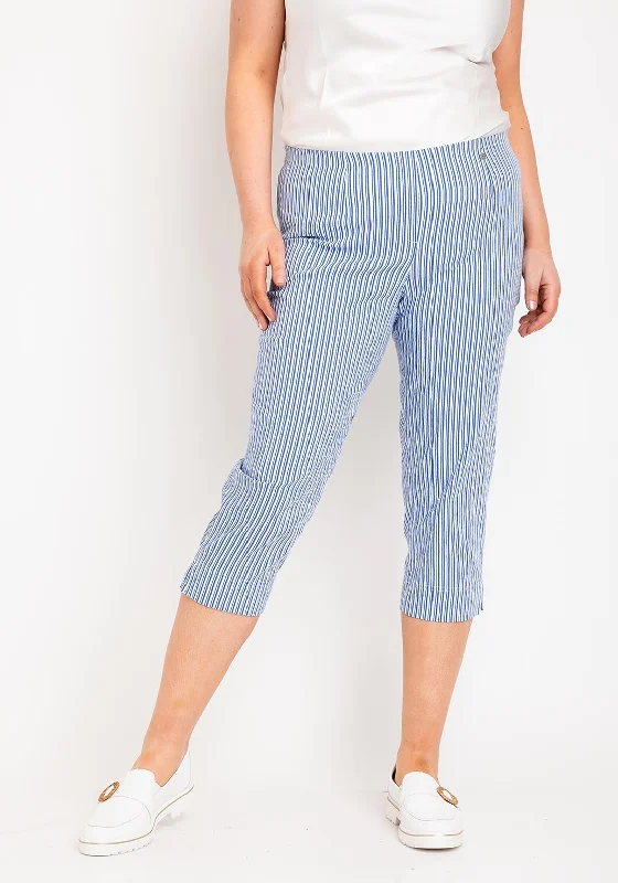 Robell Marie 07 Striped Cropped Trousers, Blue Trousers Mesh Breathable