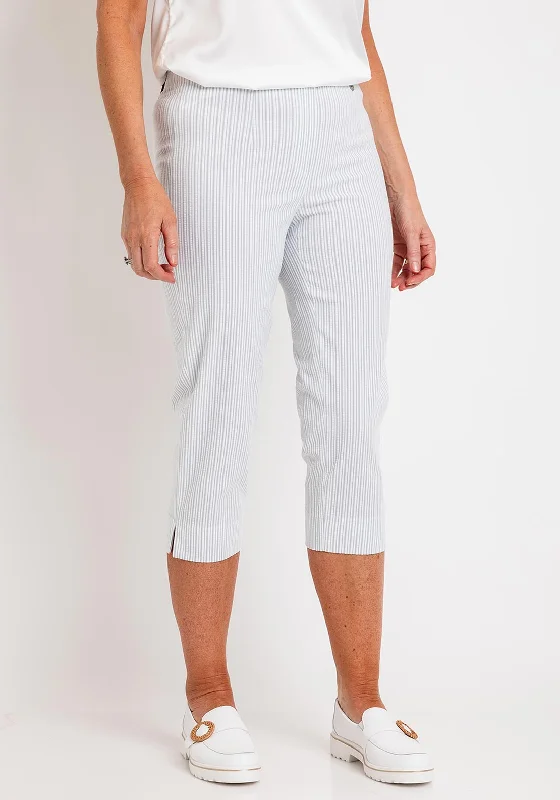 Robell Marie 07 Striped Cropped Trousers, Light Blue Trousers Cargo Utility