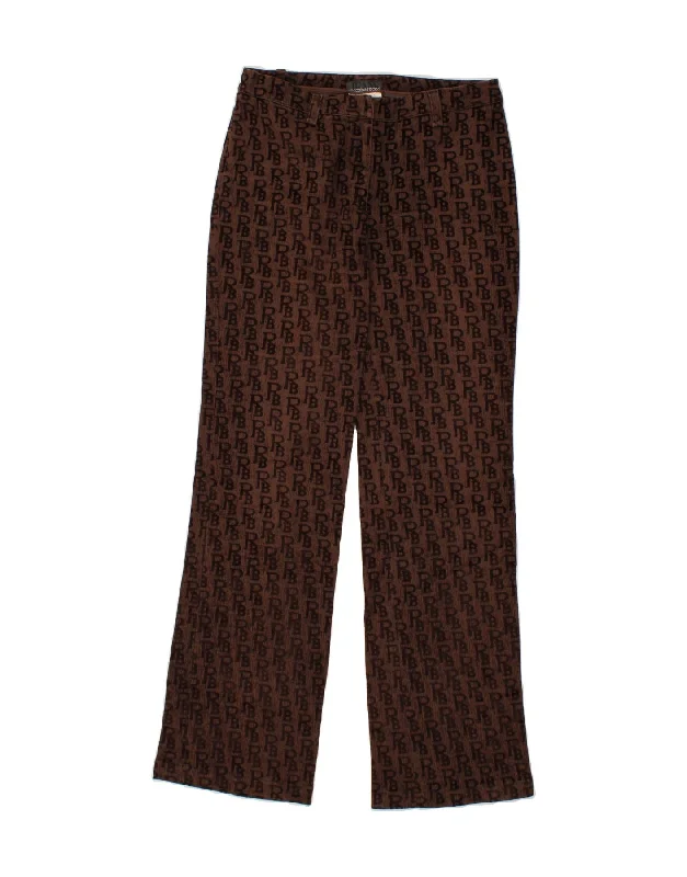 ROCCOBAROCCO Womens Graphic Straight Casual Trousers W32 L33 Brown Cotton Trousers versatile functional