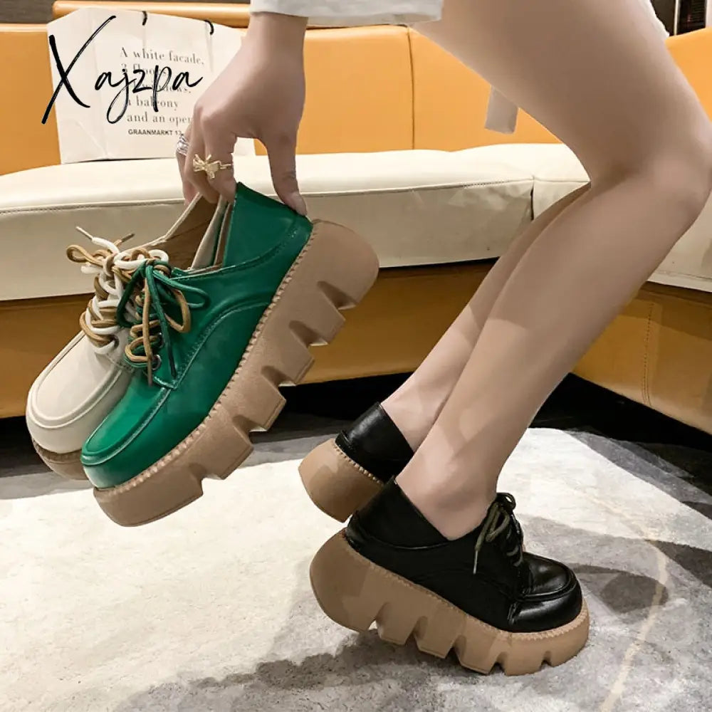 Xajzpa - Round Toe Shoes Woman Flats Clogs Platform Dress Cross Summer New Creepers PU Spring Med Cross-tied Basic Rubber Cross Women's S Tunics Vintage classic