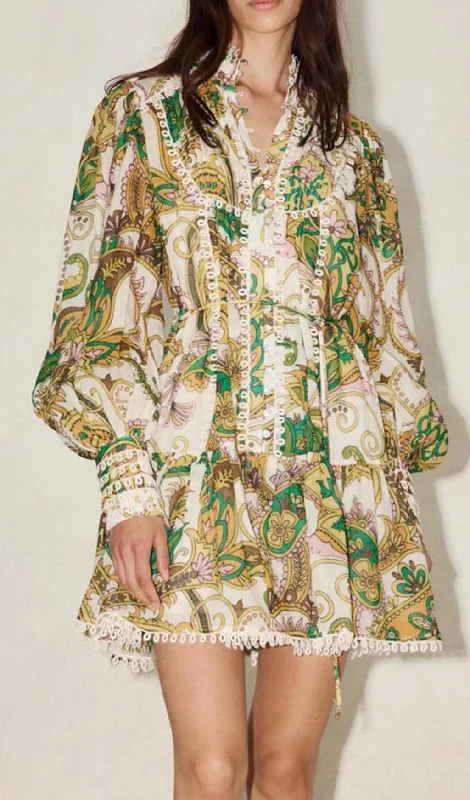 RUFFLE PAISLEY PRINT MINI DRESS Tunics Trousers formal