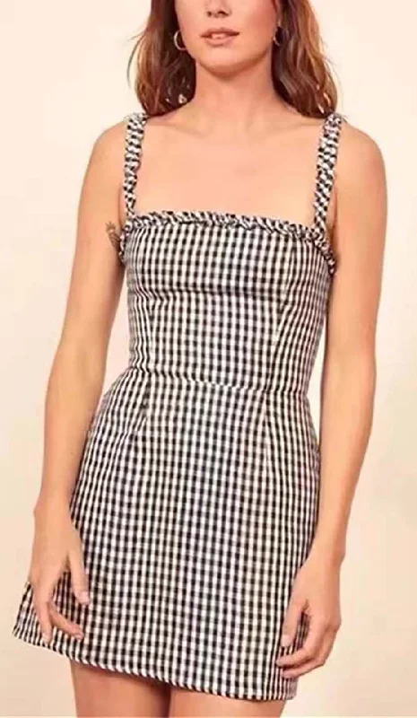 RUFFLED SLEEVELESS MINI DRESS IN GINGHAM Tunics Print Colorful