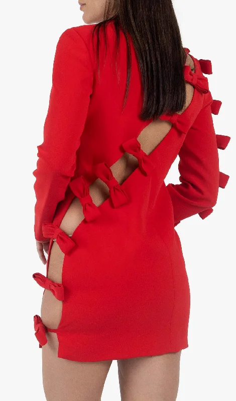 SIDE LACE UP BOW MINI DRESS IN RED Tunics Handmade artisanal