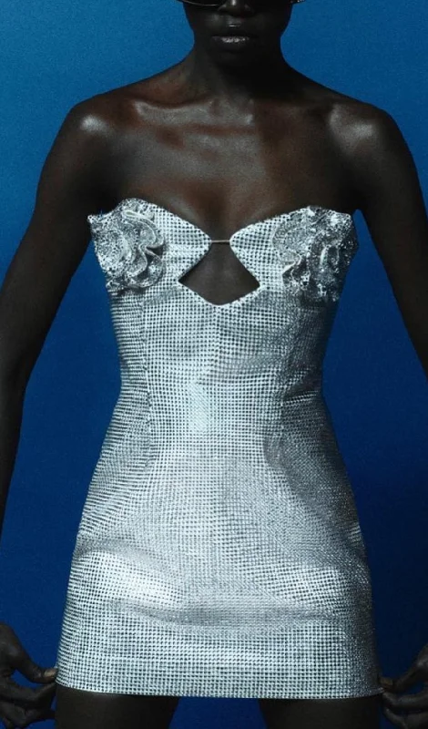 SILVER CRYSTAL-EMBELLISHED MINI DRESS Tunics Trendy modern