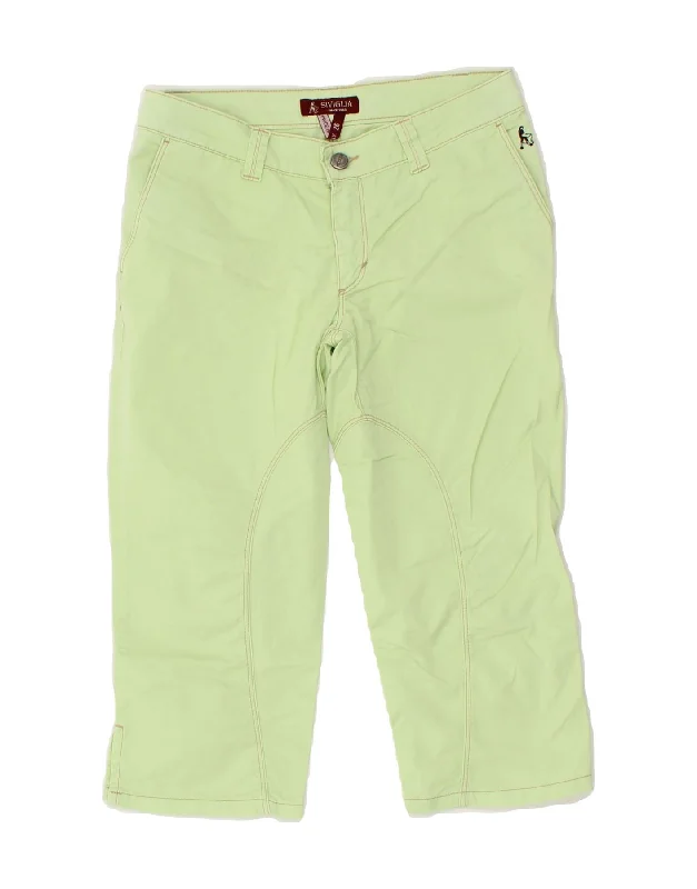 SIVIGLIA Womens Straight Capri Trousers W26 L18 Green Cotton Trousers Capri Summer