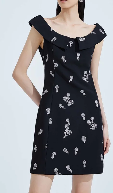 SLEEVELESS EMBROIDERED MINI DRESS IN BLACK Tunics Running lightweight