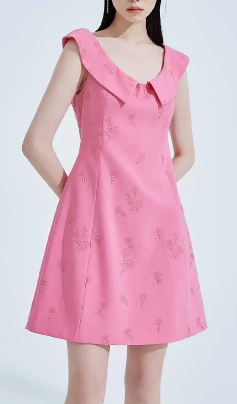 SLEEVELESS EMBROIDERED MINI DRESS IN PINK Tunics Bridal satin