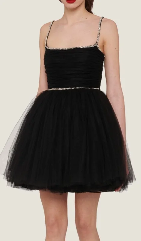 SPAGHETTI STRAPS SQUARE NECKLINE MINI DRESS IN BLACK Off-the-shoulder Chic Trendy