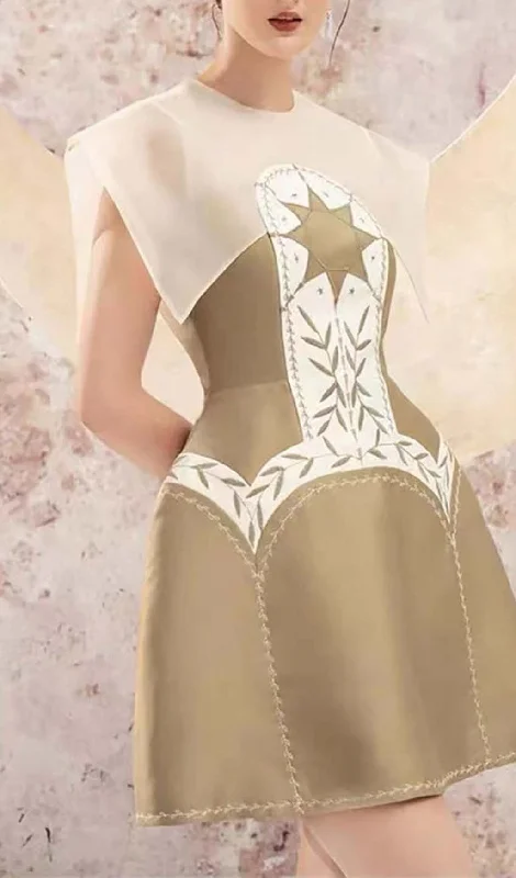 STITCHING A-LINE MINI DRESS IN KHAKI Tunics Top rated