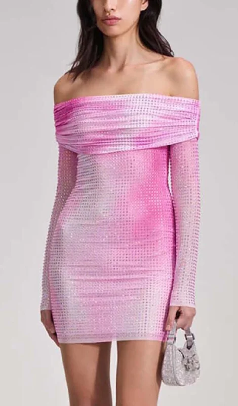 STRAPLESS CRYSTAL-EMBELLISHED MINI DRESS IN PINK Tunics Luxurious premium
