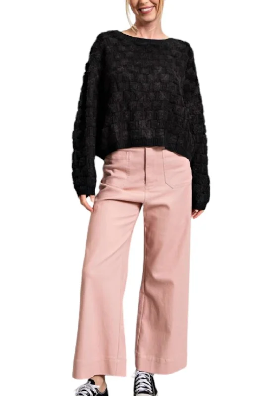 Tania Texture Knit Top In Black Long Sleeve Knit Tee