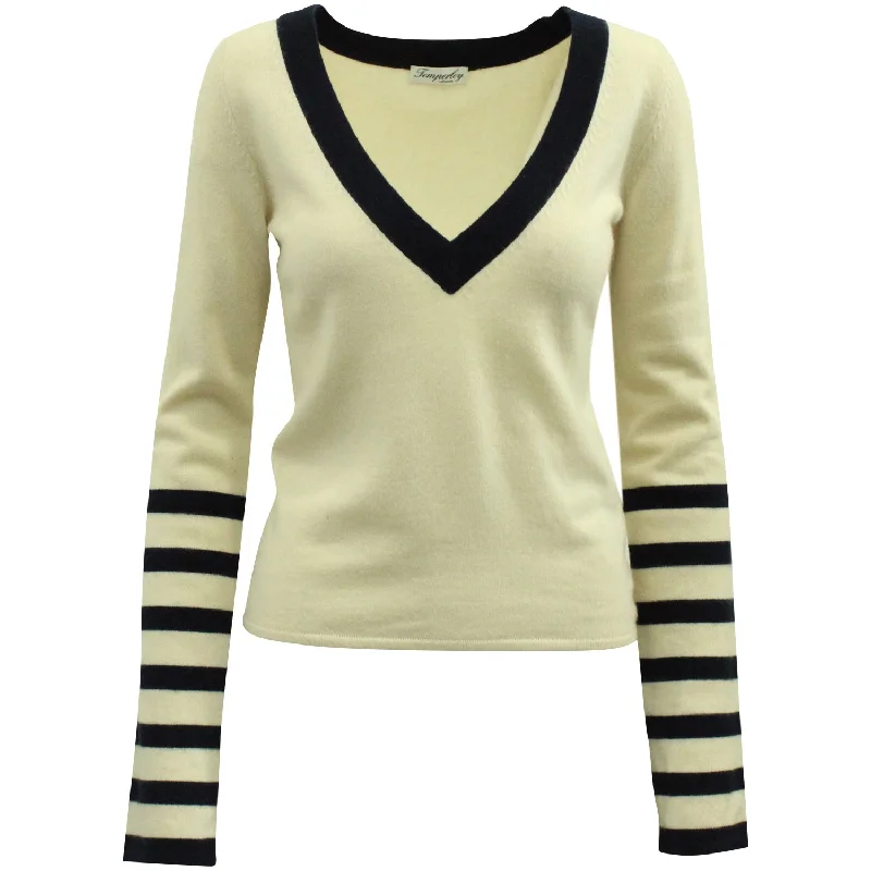 Temperly London Tennis Rib Knit Top in Multicolor Cashmere Lightweight Knit Tee