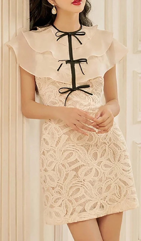 TIERED NECK MINI DRESS IN WHITE Tunics Stylish elegant