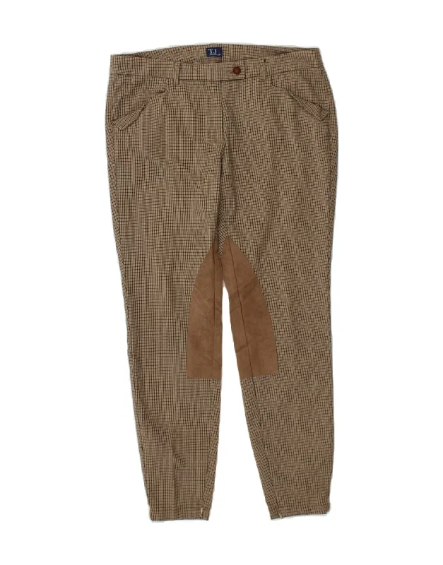 TRUSSARDI Womens Slim Casual Trousers IT 46 Large W34 L28 Beige Check Trousers Summer Linen