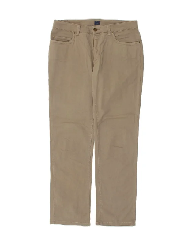 TRUSSARDI Womens Straight Casual Trousers W32 L32 Beige Cotton Trousers Travel Practical