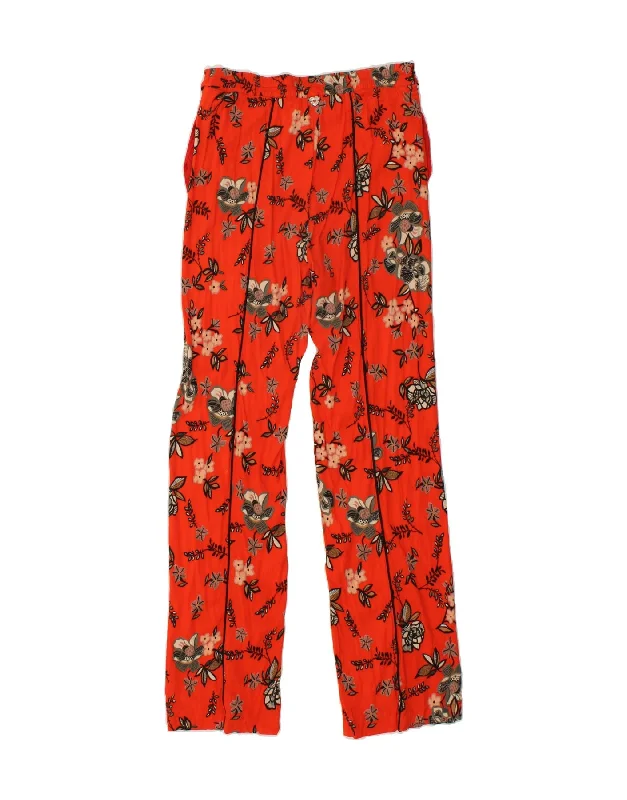 TWINSET Womens Straight Trousers IT 42 Medium W30 L32 Red Floral Viscose Trousers luxurious premium