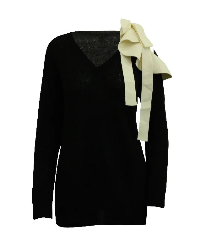 Valentino Knit Top with Ribbon in Black Viscose Short Sleeve Knit Top