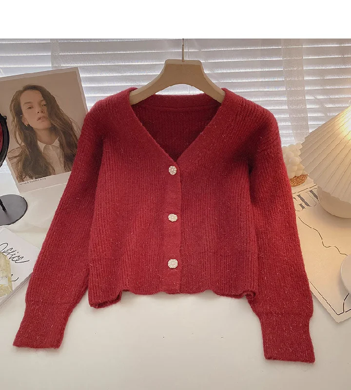 Vintage V-neck slim loose long sleeve knit top  5874 Exclusive Knit Top