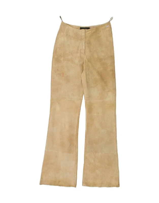 VINTAGE Womens Bootcut Suede Trousers EU 36 Small W28 L33 Brown Leather Trousers Polka Dot Cute