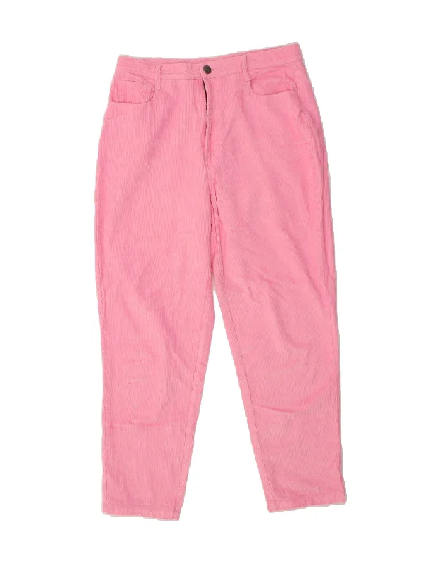 VINTAGE Womens High Waist Corduroy Trousers W30 L30 Pink Cotton Trousers Capri Summer