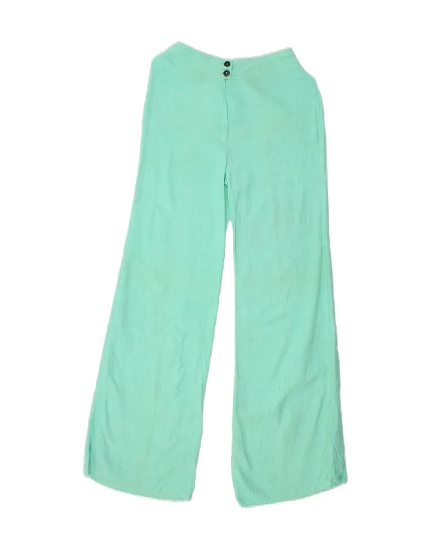 VINTAGE Womens High Waist Wide Leg Trousers W27 L34 Turquoise Trousers Seasonal Trendy